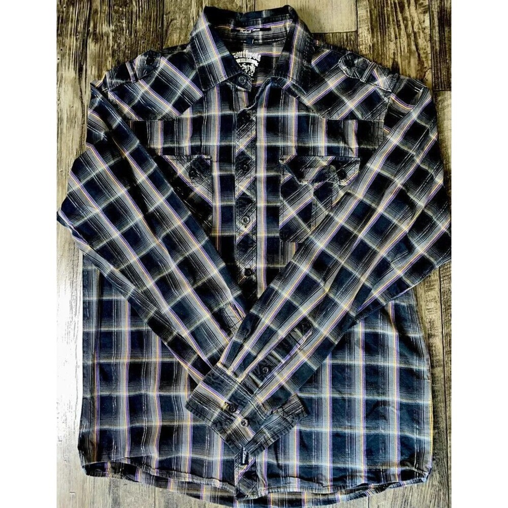 Southpole Premium L Button Down Black/Purple Long Sleeve Dress Shirt - Picture 2 of 3